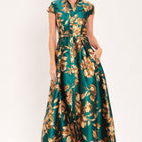 EMERALD GOLDEN BLOOM WOVEN MAXI DRESS