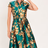EMERALD GOLDEN BLOOM WOVEN MAXI DRESS