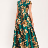 EMERALD GOLDEN BLOOM WOVEN MAXI DRESS