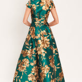 EMERALD GOLDEN BLOOM WOVEN MAXI DRESS
