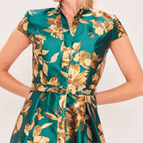 EMERALD GOLDEN BLOOM WOVEN MAXI DRESS