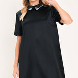 Flying Tomato Onyx Collar Glow Woven Mini Dress in black