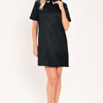 Flying Tomato Onyx Collar Glow Woven Mini Dress in black