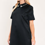 Flying Tomato Onyx Collar Glow Woven Mini Dress in black