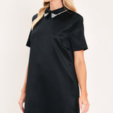Flying Tomato Onyx Collar Glow Woven Mini Dress in black