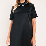 Flying Tomato Onyx Collar Glow Woven Mini Dress in black