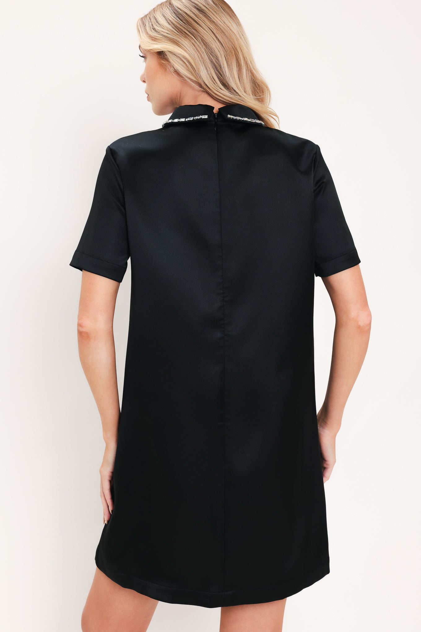 Flying Tomato Onyx Collar Glow Woven Mini Dress in black