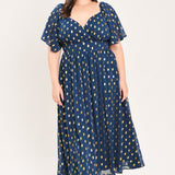 SHIMMERING SKY AFFECTION WOVEN MIDI DRESS