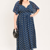 SHIMMERING SKY AFFECTION WOVEN MIDI DRESS