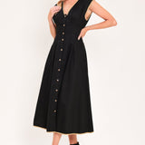 NIGHTFALL GOLD ACCENT WOVEN MIDI DRESS