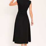 NIGHTFALL GOLD ACCENT WOVEN MIDI DRESS