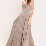 MISTED SILK DAYBREAK WOVEN SHADOW STRIPE MAXI DRESS