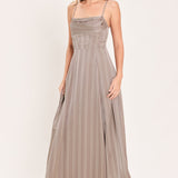 MISTED SILK DAYBREAK WOVEN SHADOW STRIPE MAXI DRESS