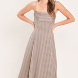 MISTED SILK DAYBREAK WOVEN SHADOW STRIPE MAXI DRESS