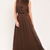 ESPRESSO GATHERED GLOW WOVEN MAXI DRESS
