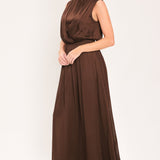 ESPRESSO GATHERED GLOW WOVEN MAXI DRESS