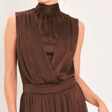 ESPRESSO GATHERED GLOW WOVEN MAXI DRESS
