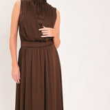 ESPRESSO GATHERED GLOW WOVEN MAXI DRESS