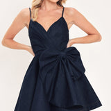 DEEP BLUE CELEBRATION DENIM MINI DRESS