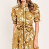 SUNWARM FLORAL CHARM WOVEN MINI SHIRT DRESS