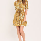 SUNWARM FLORAL CHARM WOVEN MINI SHIRT DRESS