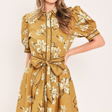 SUNWARM FLORAL CHARM WOVEN MINI SHIRT DRESS