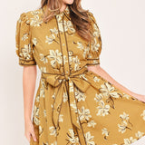 SUNWARM FLORAL CHARM WOVEN MINI SHIRT DRESS