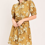 SUNWARM FLORAL CHARM WOVEN MINI SHIRT DRESS