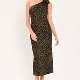 LEOPARD NOIR MUSE WOVEN MIDI DRESS