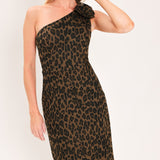LEOPARD NOIR MUSE WOVEN MIDI DRESS