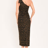 LEOPARD NOIR MUSE WOVEN MIDI DRESS