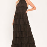 DEEP BROWN LACE DRIFT HALTER WOVEN MAXI DRESS