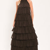 DEEP BROWN LACE DRIFT HALTER WOVEN MAXI DRESS