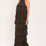 DEEP BROWN LACE DRIFT HALTER WOVEN MAXI DRESS