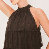 DEEP BROWN LACE DRIFT HALTER WOVEN MAXI DRESS