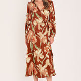 FALLING FOR YOU FAUX WRAP MIDI DRESS