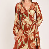 FALLING FOR YOU FAUX WRAP MIDI DRESS