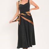 DARKWASH SCARF ELEGANCE DENIM MIDI DRESS