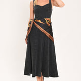 DARKWASH SCARF ELEGANCE DENIM MIDI DRESS