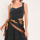 DARKWASH SCARF ELEGANCE DENIM MIDI DRESS