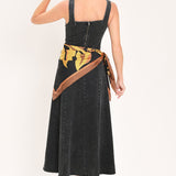 DARKWASH SCARF ELEGANCE DENIM MIDI DRESS