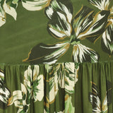 ENCHANTED GROVE MOSS GREEN PRINTED MESH ANKLE DRESS