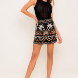 TROPIC SHADOW BLACK WOVEN MINI SKIRT