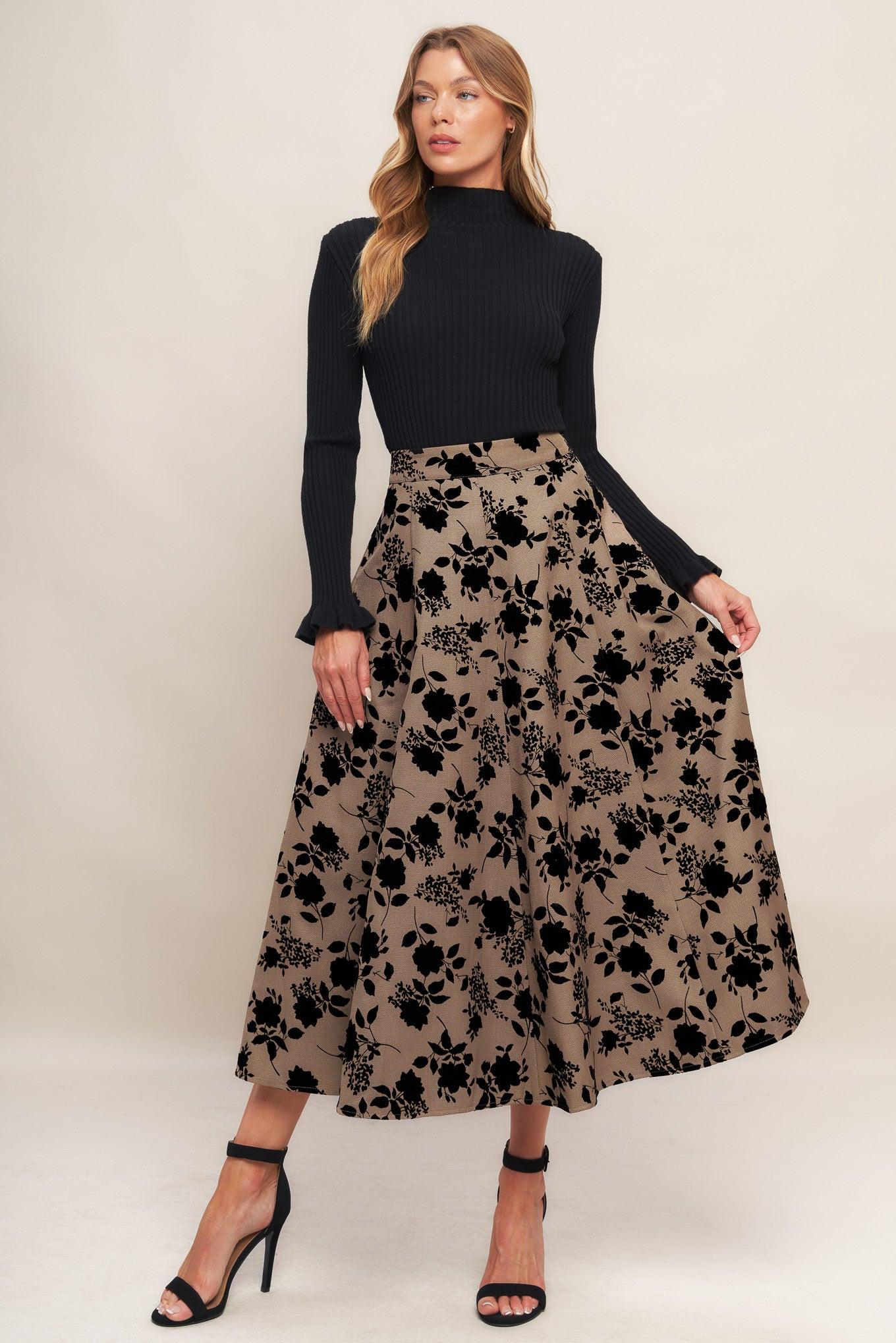 Flying Tomato Classic Bloom Look Woven Flocking Circle Skirt in sand