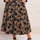 Flying Tomato Classic Bloom Look Woven Flocking Circle Skirt in sand