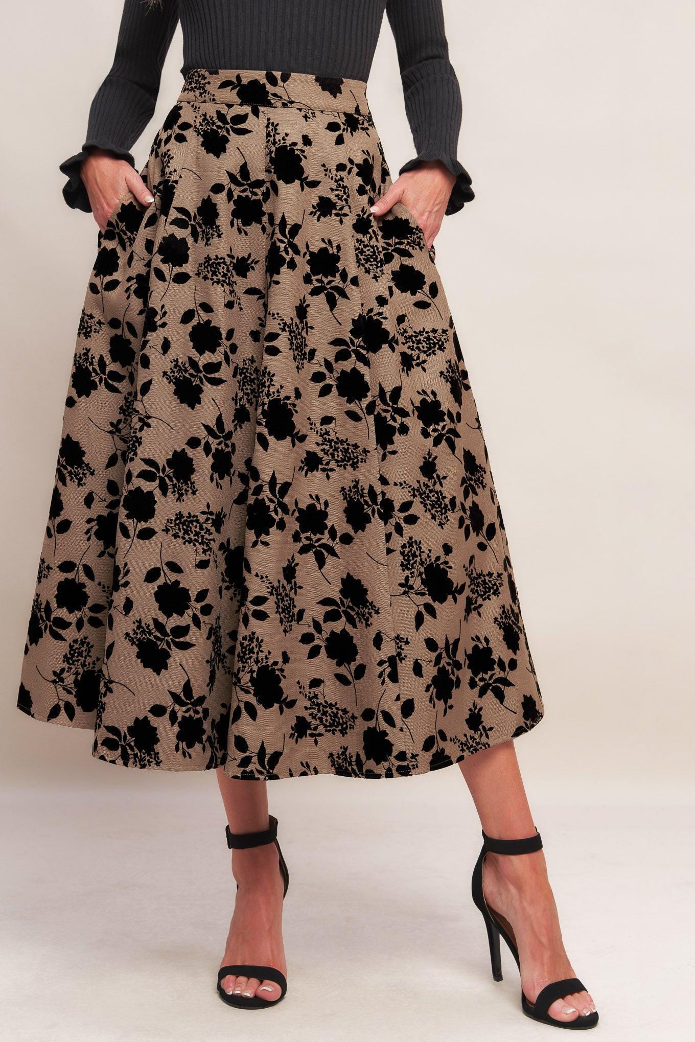 Flying Tomato Classic Bloom Look Woven Flocking Circle Skirt in sand