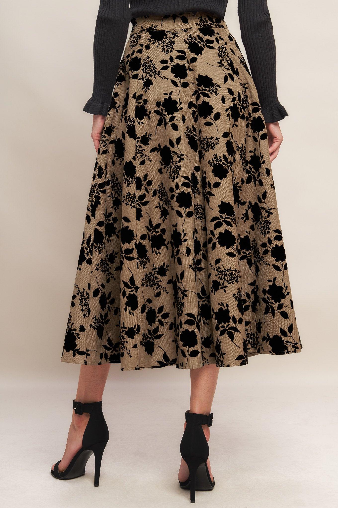Flying Tomato Classic Bloom Look Woven Flocking Circle Skirt in sand