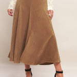 Flying Tomato Urban Chic Faux Suede Midi Skirt in camel