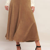 Flying Tomato Urban Chic Faux Suede Midi Skirt in camel