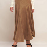 Flying Tomato Urban Chic Faux Suede Midi Skirt in camel
